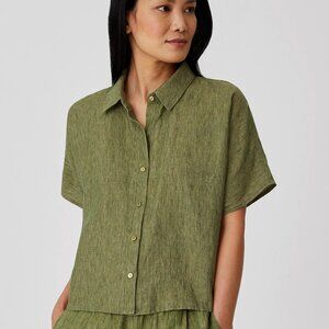Eileen Fisher New Size L Coriander Green Washed Organic Linen Delave Top. Spain